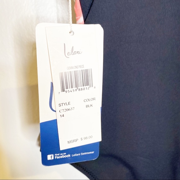 Leilani | NWT Black Floral Gemini Push-Up Underwire One Piece Swimsuit Sz. 14 - Picture 9 of 12